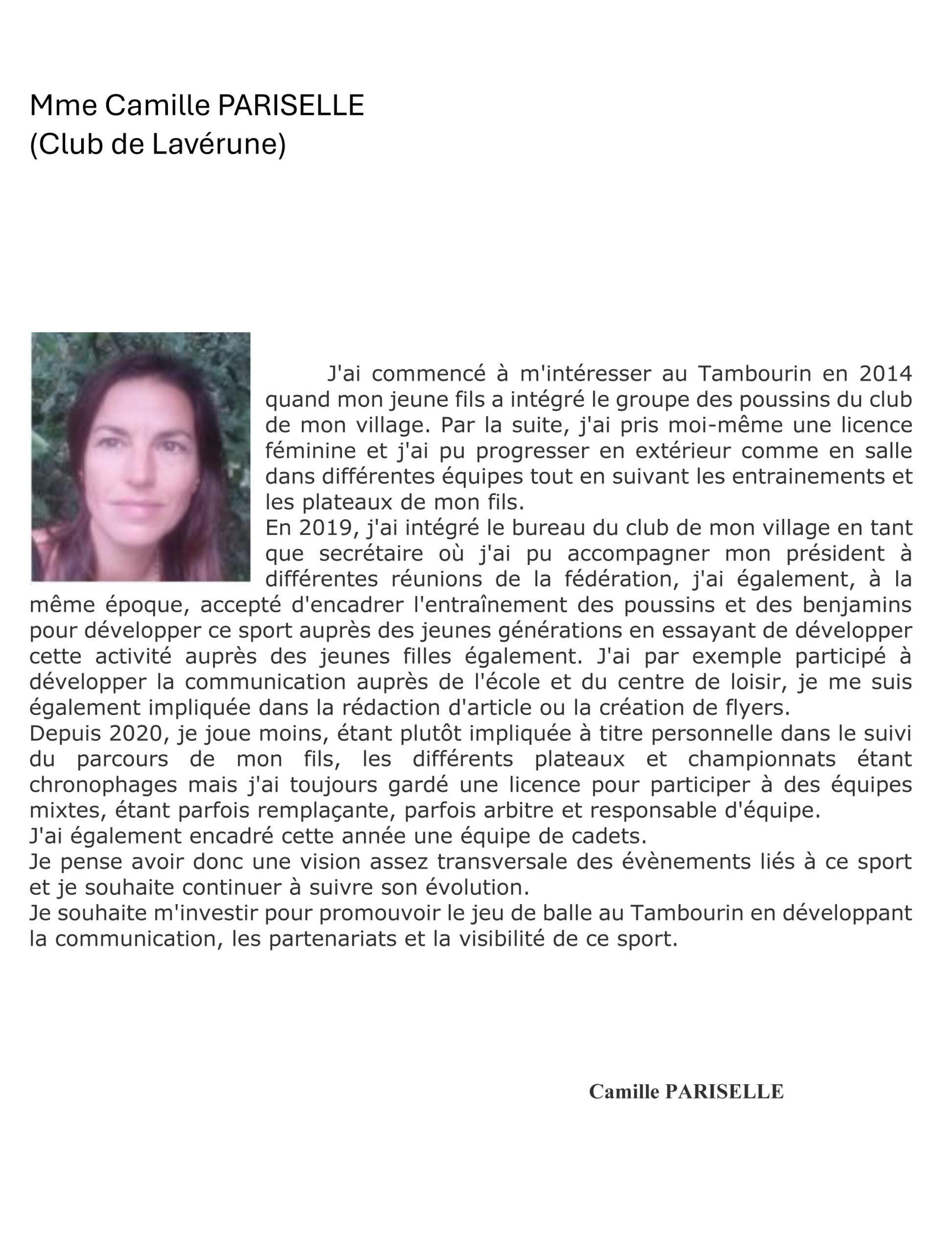 Camille PARISELLE candidate representante joueuses