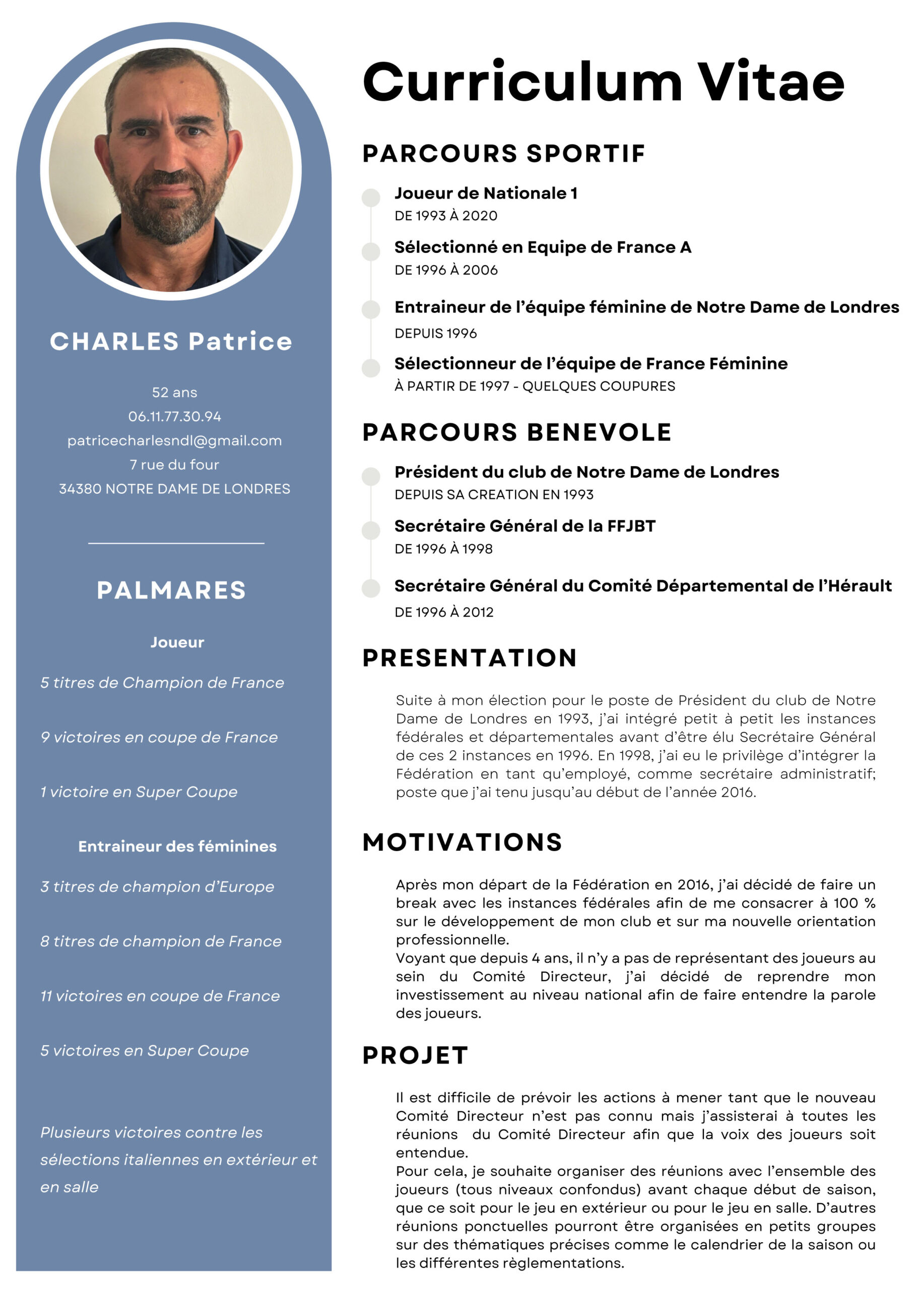 Patrice CHARLES candidat representant joueurs